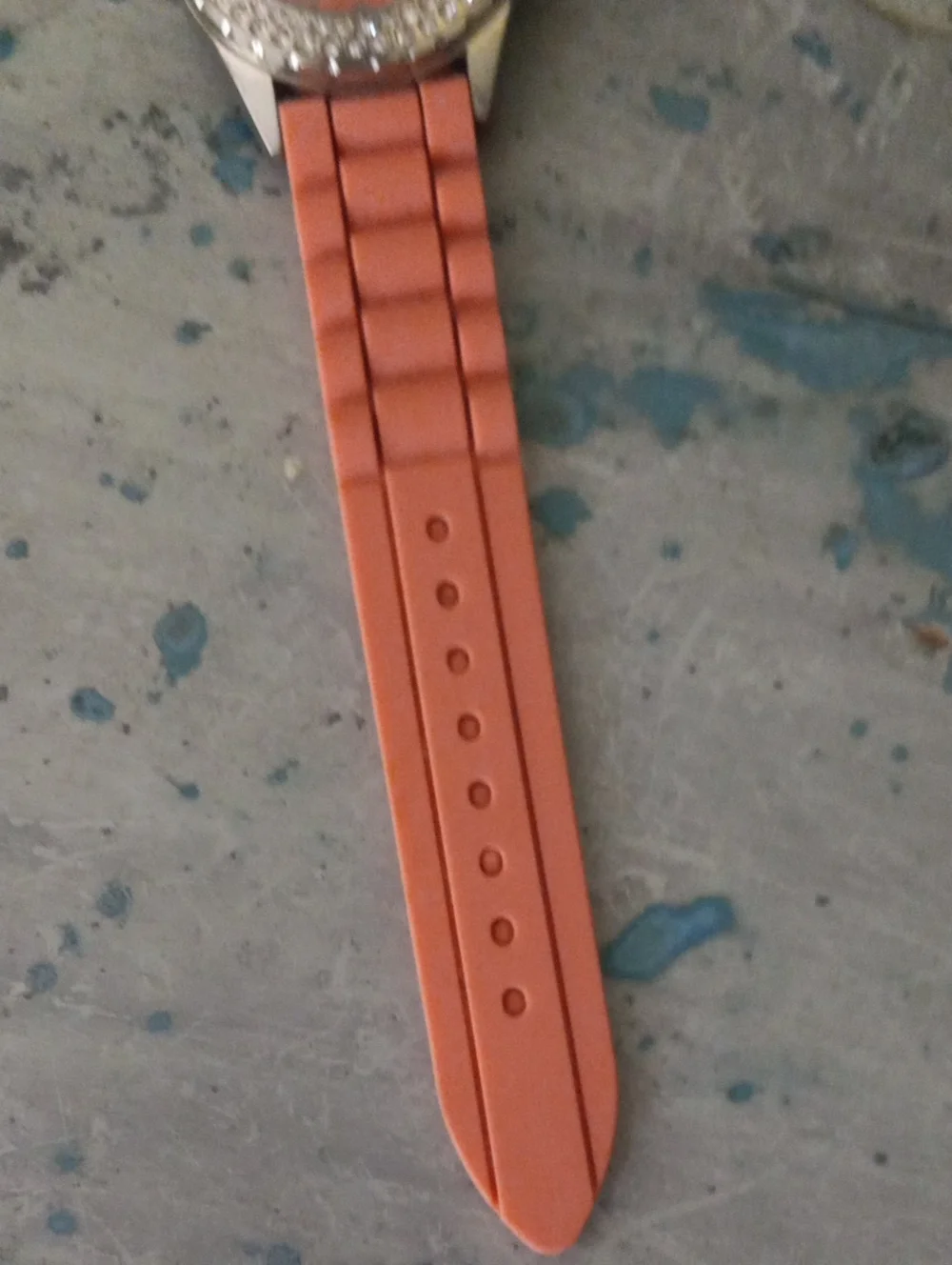 Silver Tone Crystal-Bezel Coral Color Silicone Strap Watch